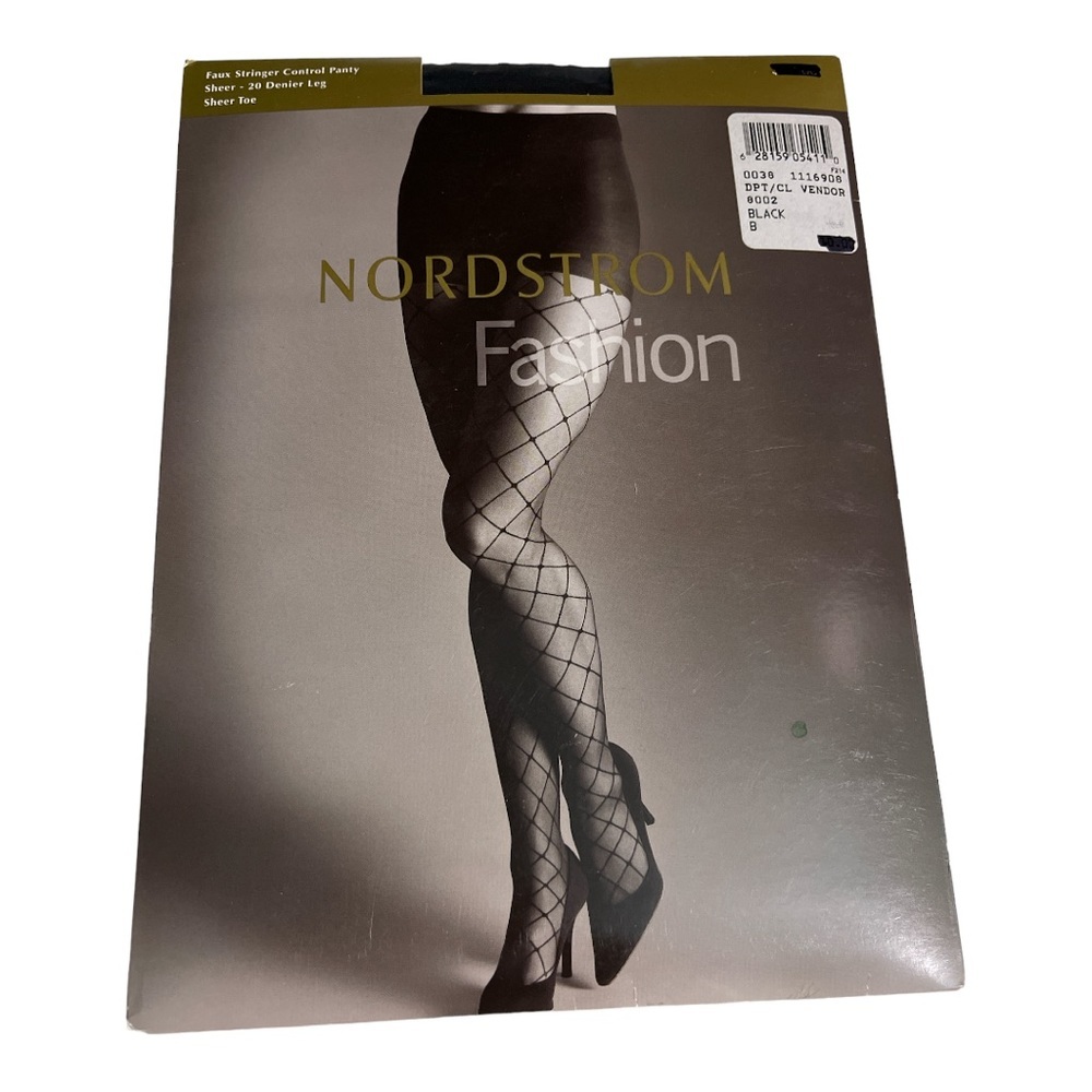 Nordstrom Fashion Vintage Faux Stringer Control Pantyhose Sheer Toe Black Size B